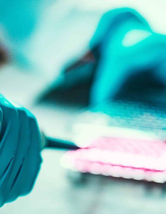 Female scientist researching samples in laboratory